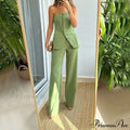 Strapless Button Top Long Pants Slim Party Sleeveless Suit image 2