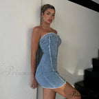 Strapless Denim Elegant Skinny Sleeveless Backless Mini Dress image 2