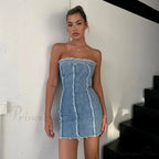 Strapless Denim Elegant Skinny Sleeveless Backless Mini Dress image 1