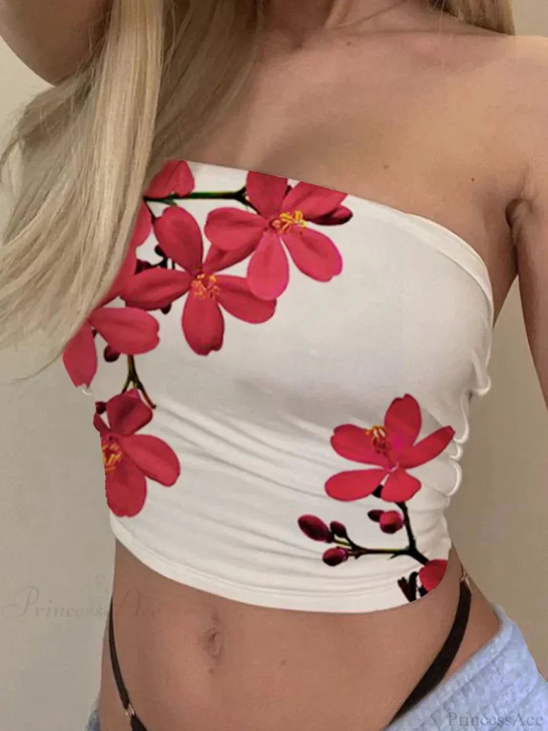 Strapless Floral Bandeau Tube Top Slim Fit Summer Crop Top image 1