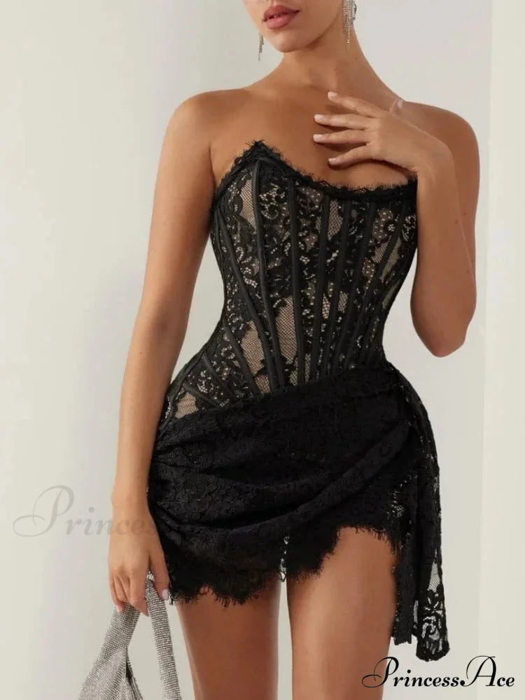 Strapless Lace Corset Mini Dress - Sleeveless Bodycon Party Dress image 1