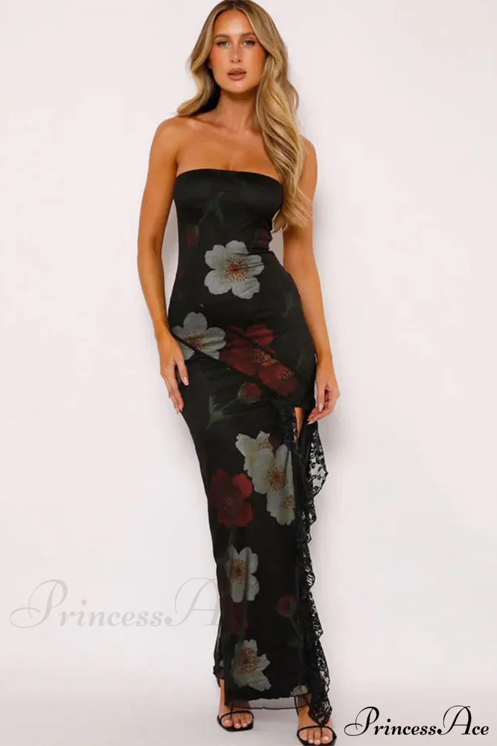 Strapless Lace Floral Backless Dress image 1