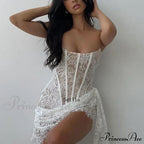 Strapless Lace Trim Corset Party Club Mini Dress image 1