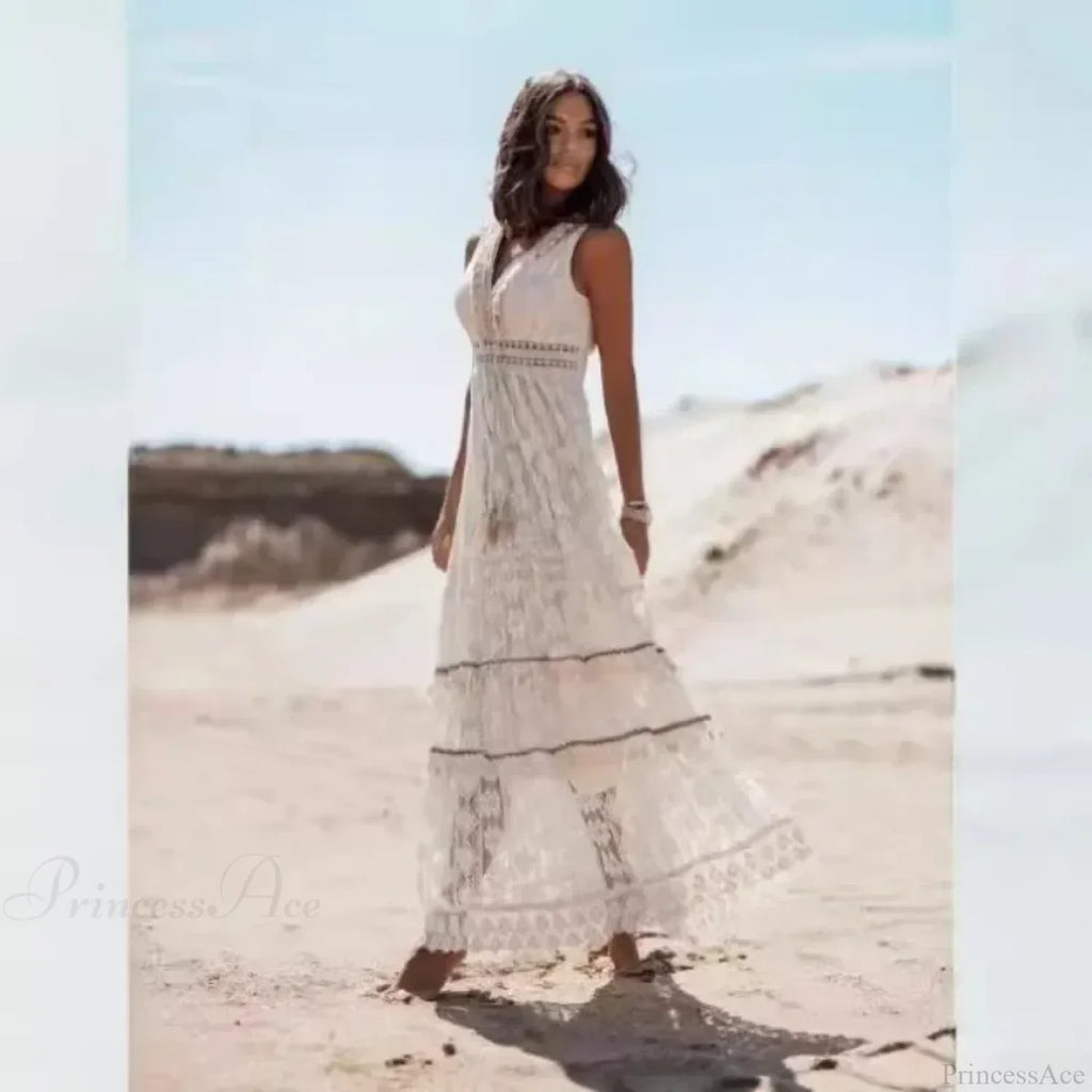 Strapless Lace Up Tassel Splicing Summer Maxi Boho Dress image 4