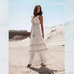 Strapless Lace Up Tassel Splicing Summer Maxi Boho Dress image 4