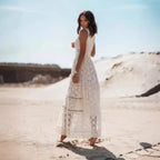 Strapless Lace Up Tassel Splicing Summer Maxi Boho Dress image 5