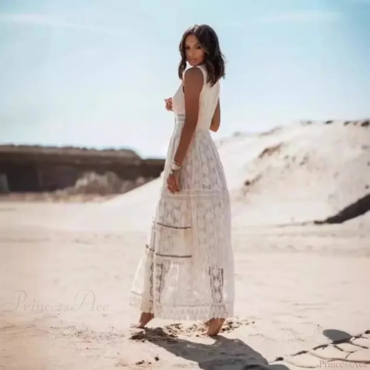 Strapless Lace Up Tassel Splicing Summer Maxi Boho Dress image 5