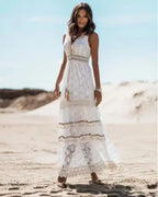 Strapless Lace Up Tassel Splicing Summer Maxi Boho Dress image 7