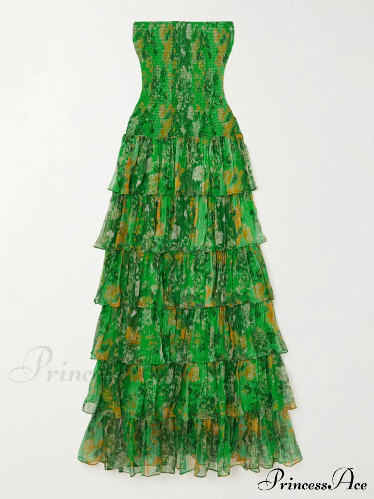Strapless Layered Bandeau Charming Floral Print Maxi Dress image 3