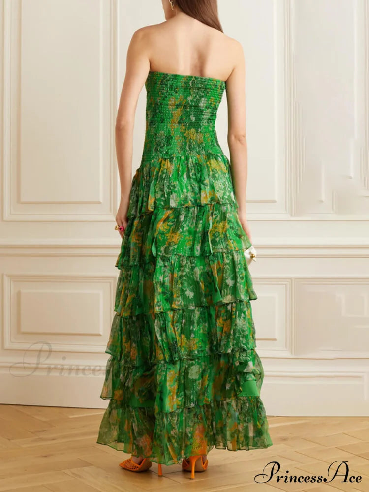 Strapless Layered Bandeau Charming Floral Print Maxi Dress image 2