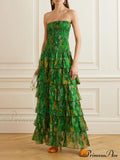 Strapless Layered Bandeau Charming Floral Print Maxi Dress image 1