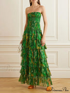 Strapless Layered Bandeau Charming Floral Print Maxi Dress image 1