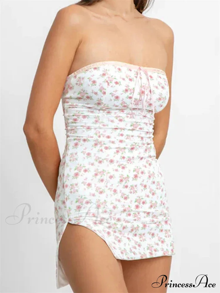 Strapless Off Shoulder Fairy Floral Print Backless Mini Dress image 5