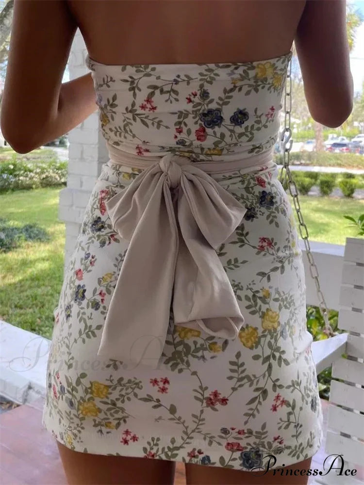 Strapless Off Shoulder Tube Sexy Floral Print Slim Mini Dress image 2