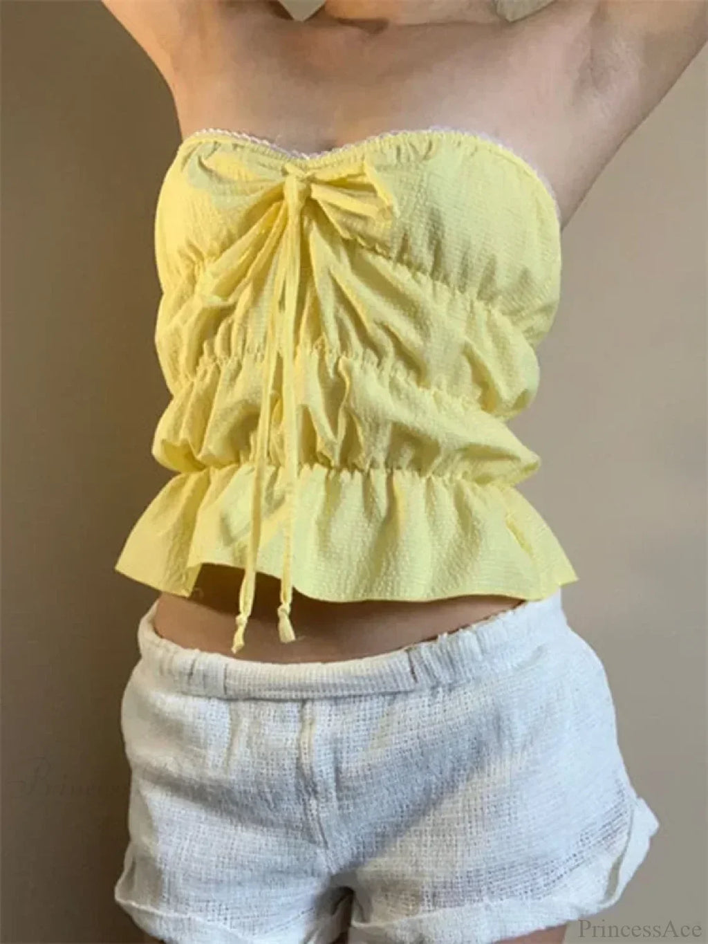 Strapless Plaid Ruched Backless Tube Crop Top image 2