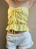 Strapless Plaid Ruched Backless Tube Crop Top image 2