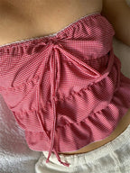Strapless Plaid Ruched Backless Tube Crop Top image 6