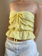 Strapless Plaid Ruched Backless Tube Crop Top image 1