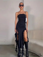 Strapless Ruched Side Slit Party Dress image 6