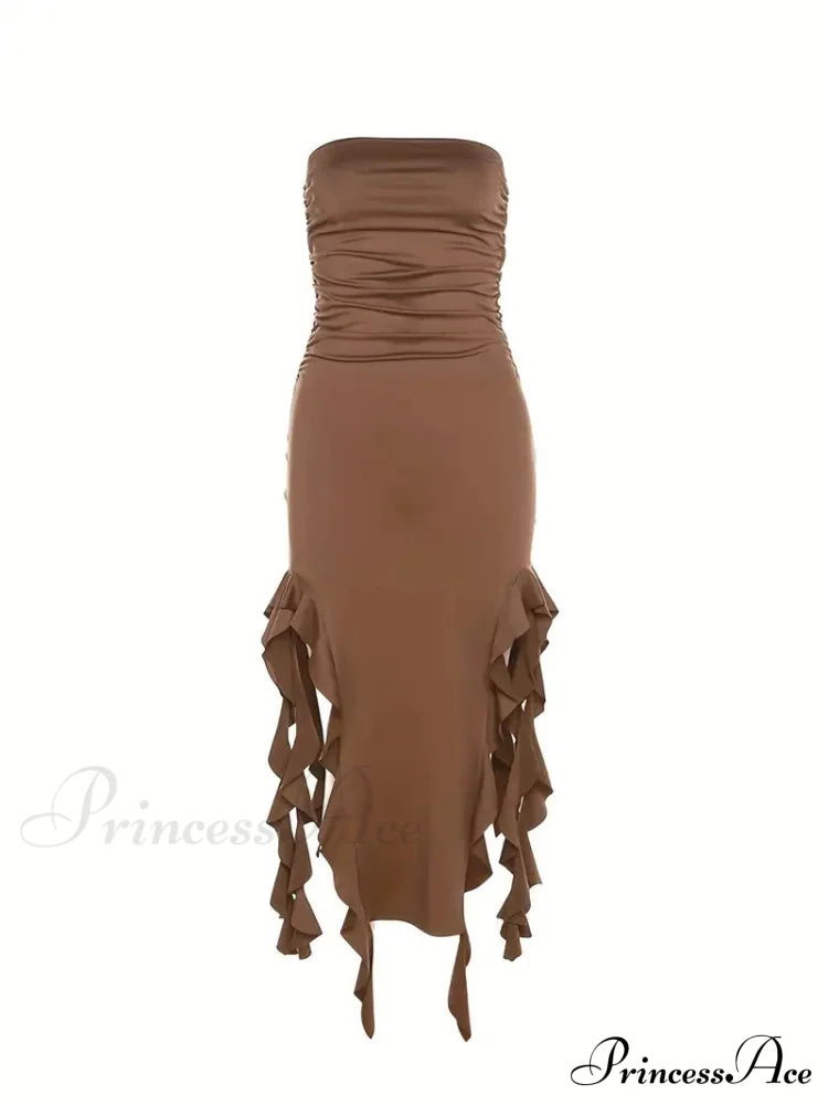 Strapless Ruched Side Slit Party Dress image 3