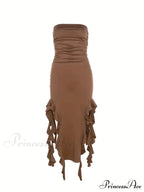 Strapless Ruched Side Slit Party Dress image 3