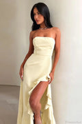 Strapless Ruffled Split Maxi Dress image 1