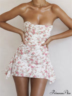 Strapless Tube Sexy Off Shoulder Low Cut Ruched Mini Dress image 1