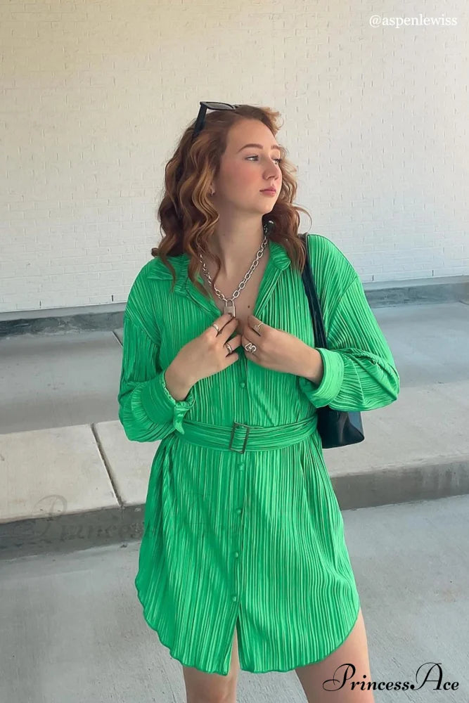 Strappy Waisted Pleated Shirts Dress image 1