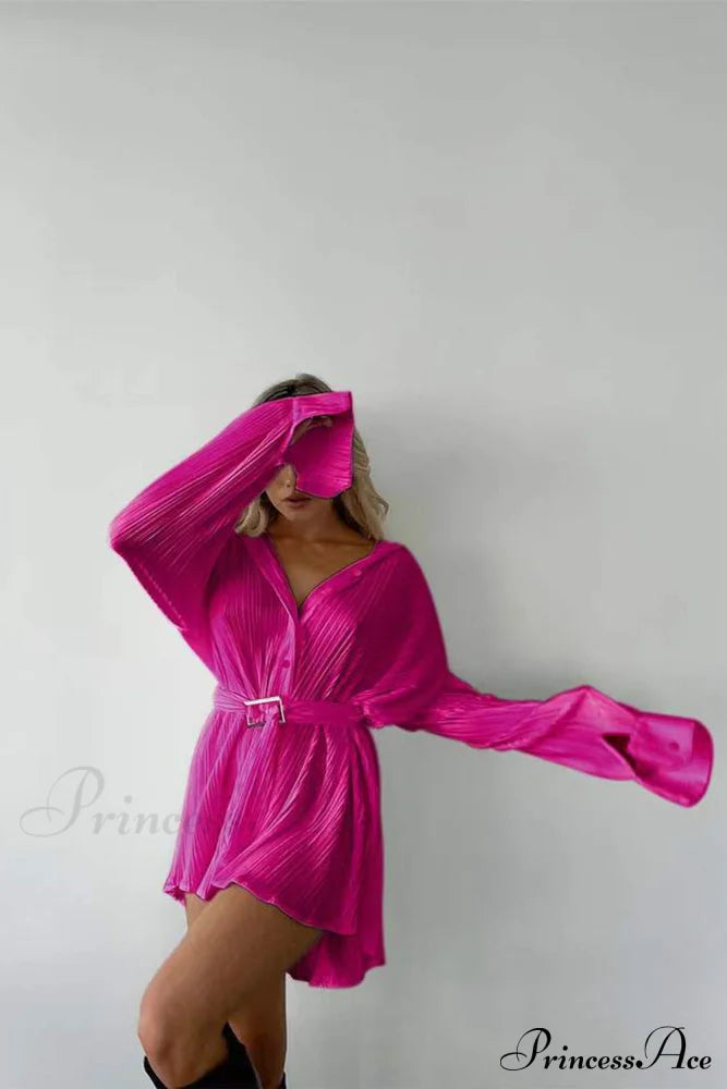 Strappy Waisted Pleated Shirts Dress image 7