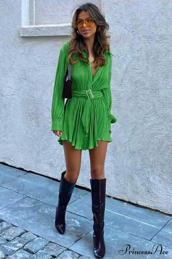Strappy Waisted Pleated Shirts Dress image 4