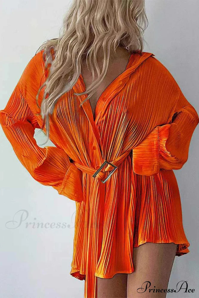Strappy Waisted Pleated Shirts Dress image 11