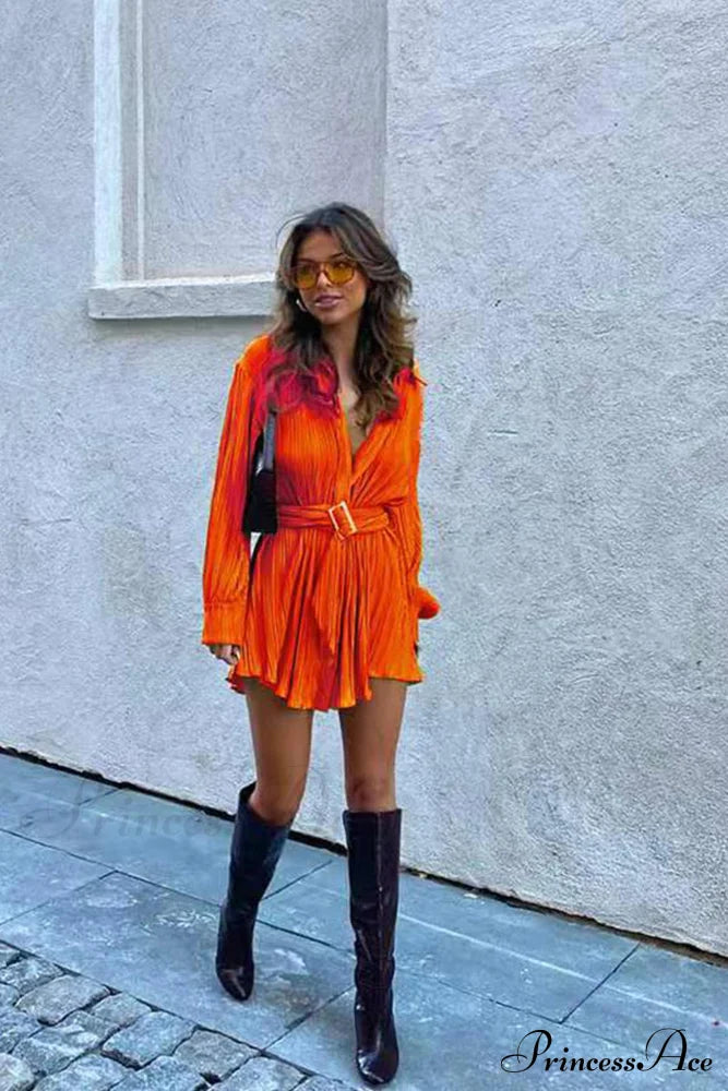 Strappy Waisted Pleated Shirts Dress image 9