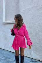 Strappy Waisted Pleated Shirts Dress image 6