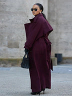 Street Burgundy Woolen Belted Overcoat image 4