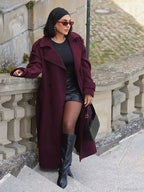 Street Burgundy Woolen Belted Overcoat image 1