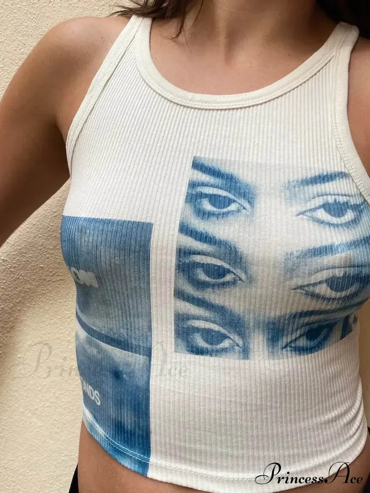 Street Portrait Striped Girl Fashion Sleeveless Off Shoulder Slim Fit Baby Tight Y2K Short Style Aesthetic EMO Tank top image 1