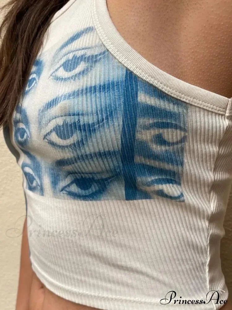 Street Portrait Striped Girl Fashion Sleeveless Off Shoulder Slim Fit Baby Tight Y2K Short Style Aesthetic EMO Tank top image 2