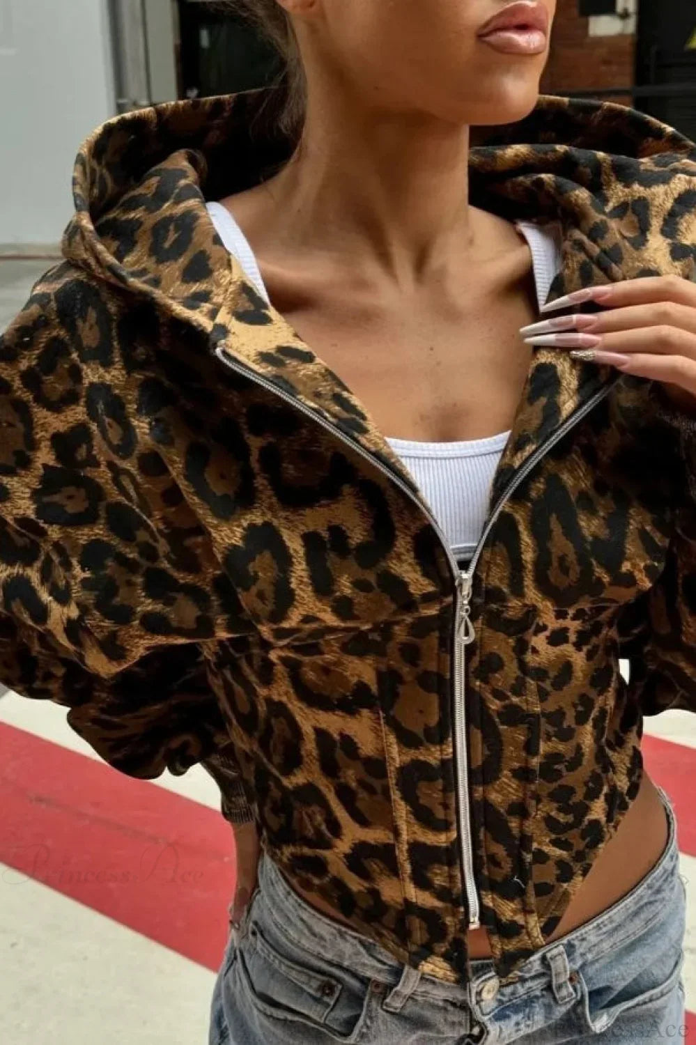 Street Style Leopard Print Hoodie Coat image 1