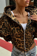 Street Style Leopard Print Hoodie Coat image 1