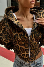 Street Style Leopard Print Hoodie Coat image 1