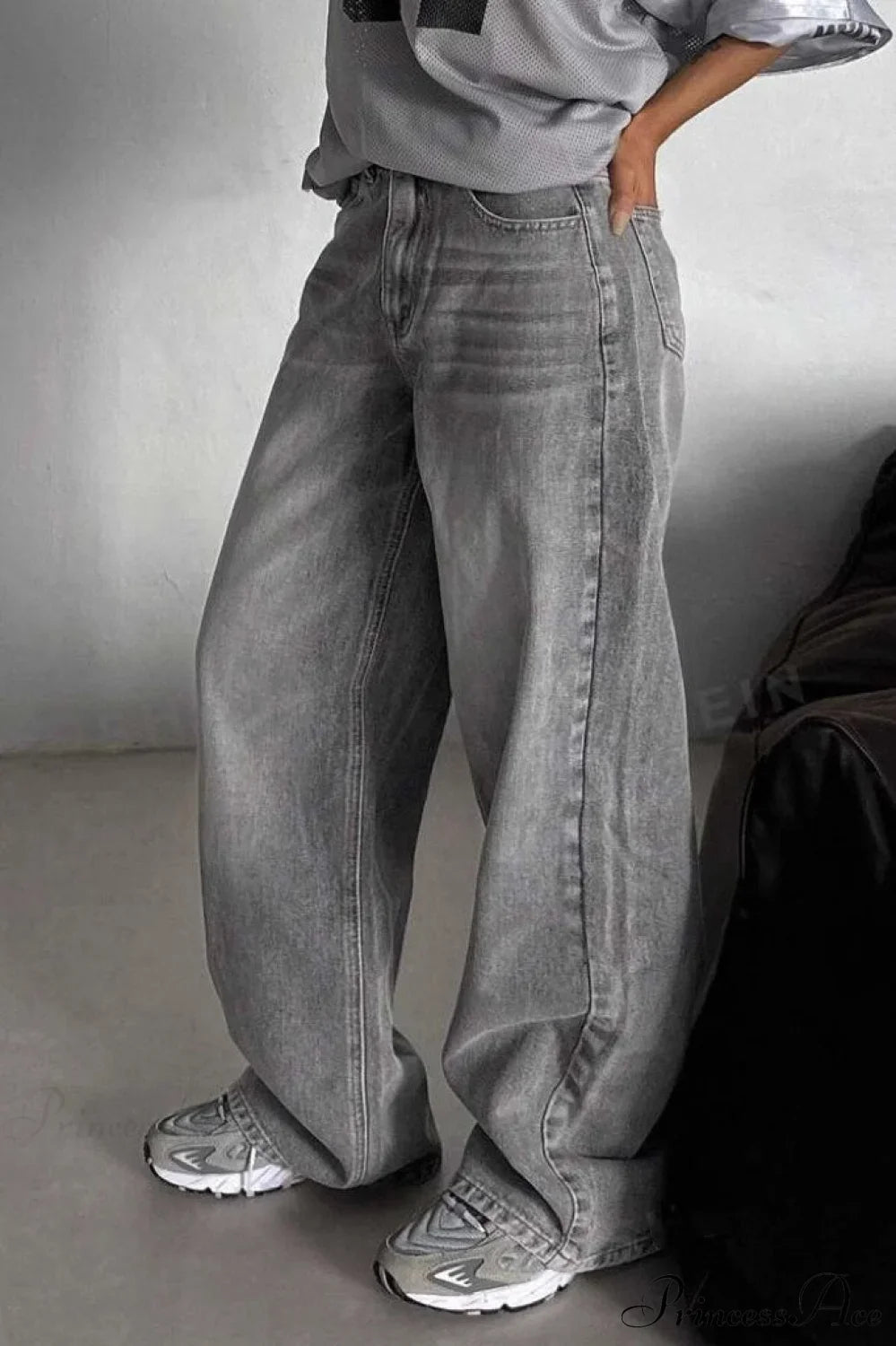 Street Vintage Smoky Gray Washed Wide Leg Jeans image 3