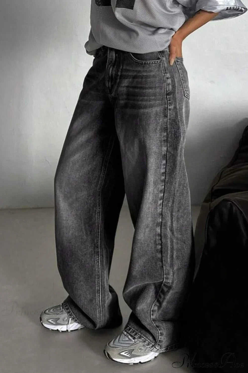 Street Vintage Smoky Gray Washed Wide Leg Jeans image 7
