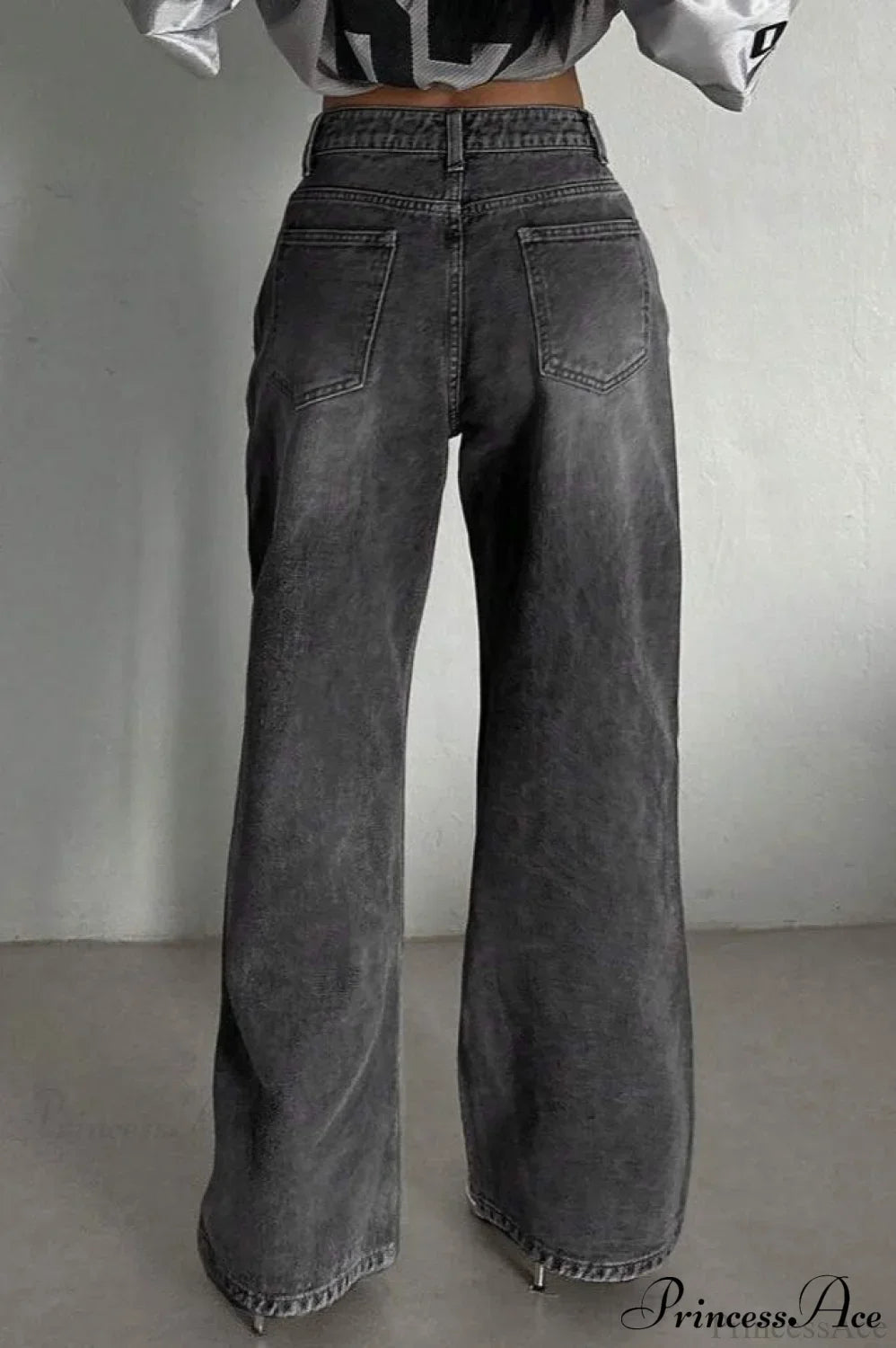 Street Vintage Smoky Gray Washed Wide Leg Jeans image 8