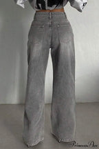 Street Vintage Smoky Gray Washed Wide Leg Jeans image 4