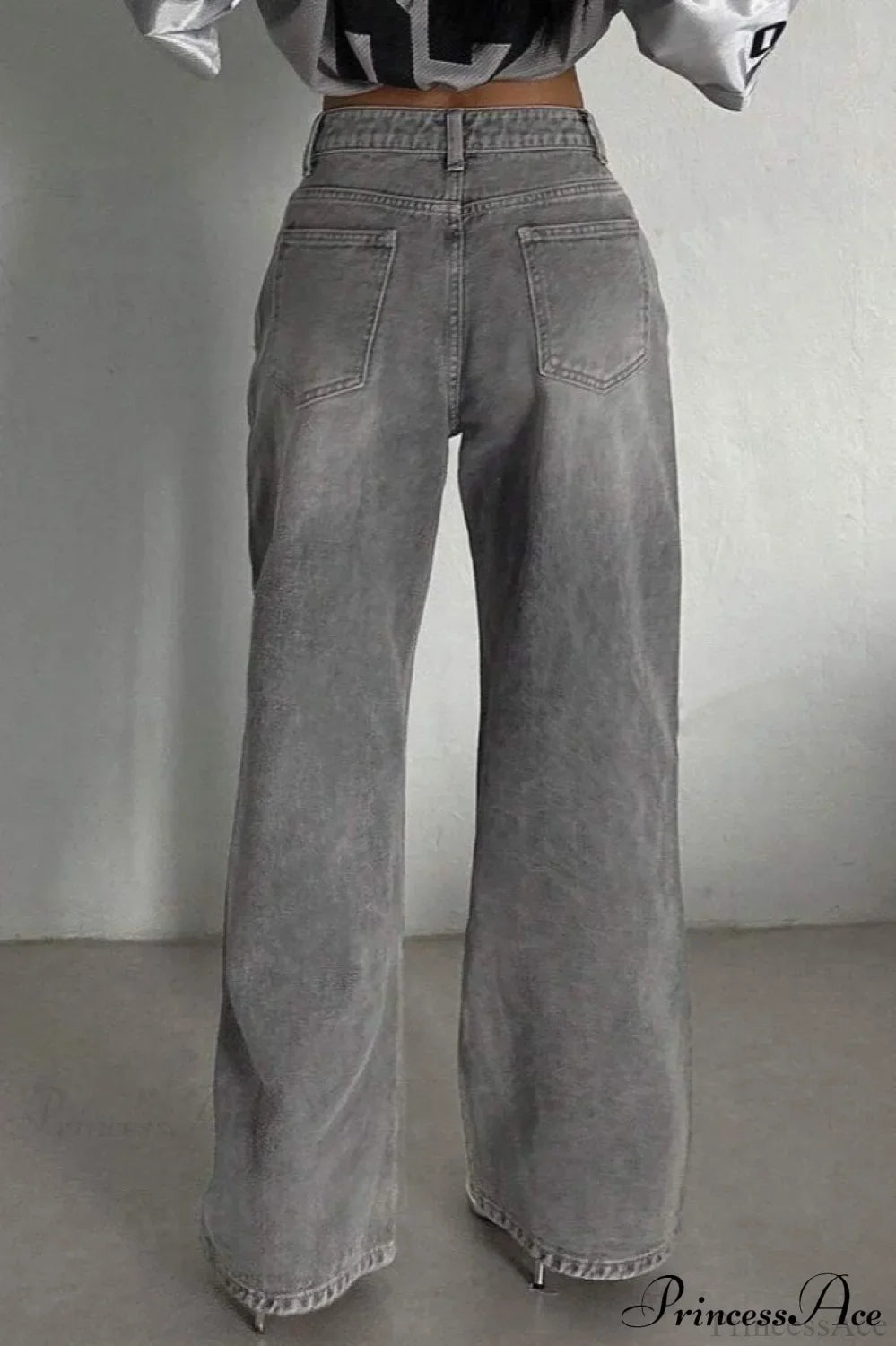 Street Vintage Smoky Gray Washed Wide Leg Jeans image 4