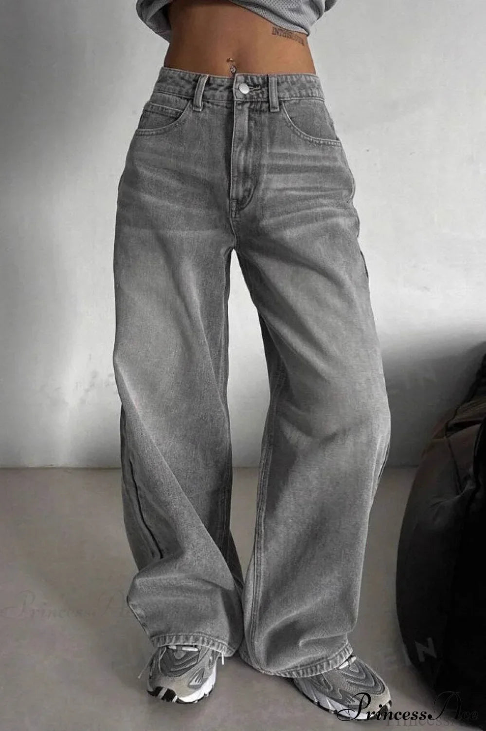 Street Vintage Smoky Gray Washed Wide Leg Jeans image 1