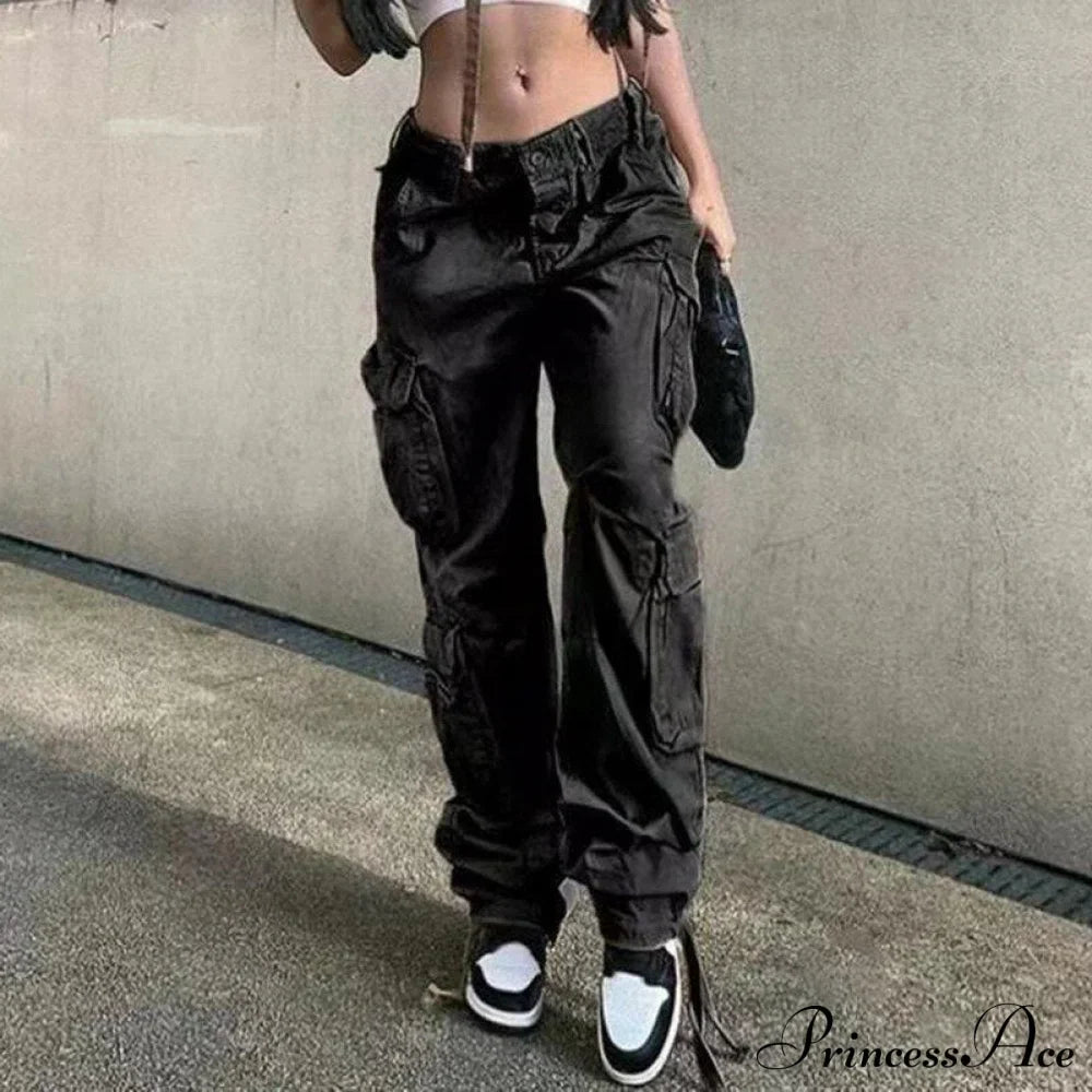 Streetwear Pockets Wide Leg High Waist Straight Trousers image 9