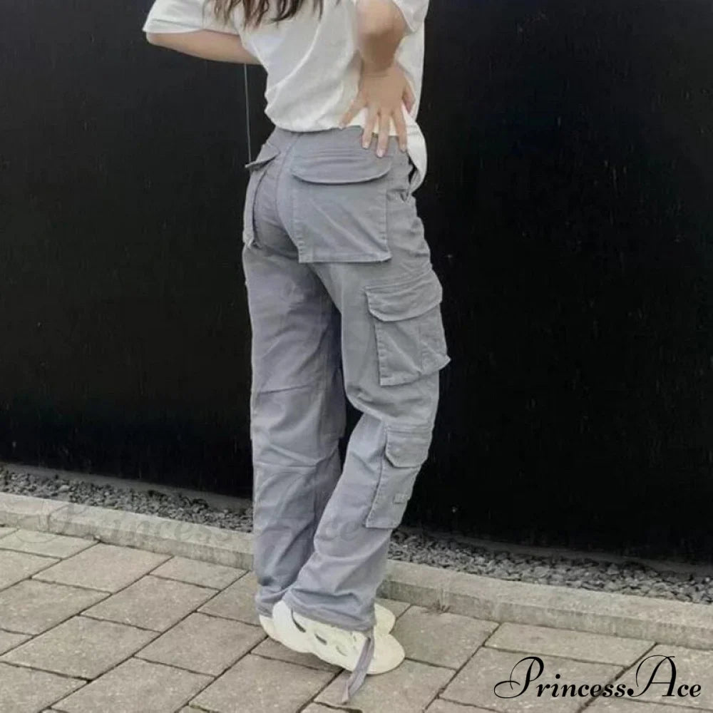Streetwear Pockets Wide Leg High Waist Straight Trousers image 3