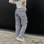 Streetwear Pockets Wide Leg High Waist Straight Trousers image 3