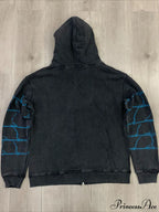 Streetwear Spider Web Vintage Print Zip Hoodie image 3